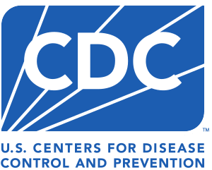 A bold blue and white corporate logo for the Centers for Disease Control and Prevention, prominently highlighting the acronym "CDC" set inside a clean, professionally designed square layout.