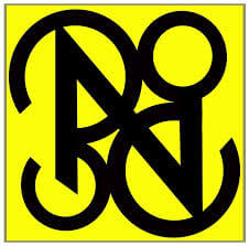 Logo of Philippine NGO Council for Population and Health and Welfare, abstract geometric logo displaying stylized black continuous line loops and intersections forming letters, set against a bright yellow square background for a high-contrast visual identity.